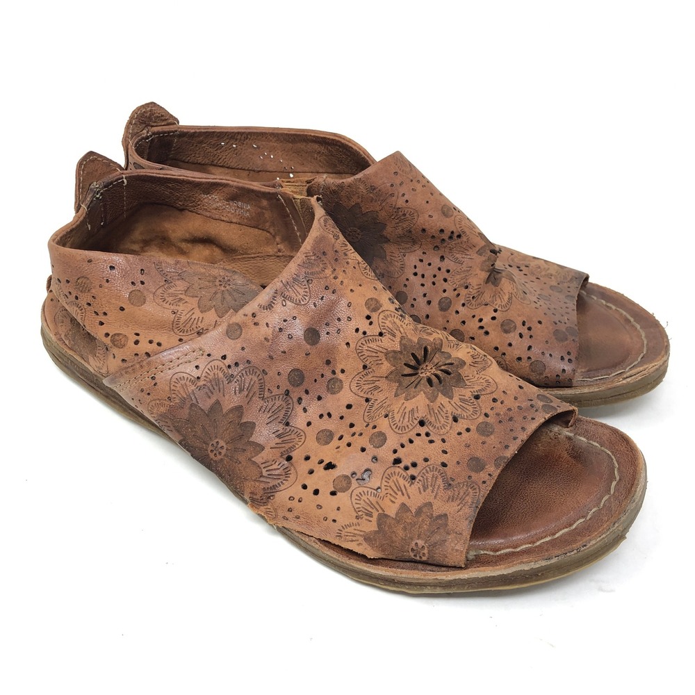 A.S.98 Womens 40 Reiley Sandals Brown Leather Floral Laser Cut Open Toe‎ - DMG